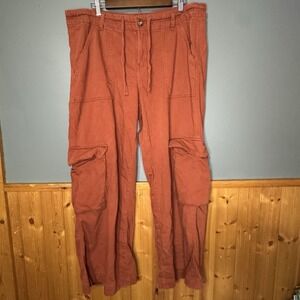 Time And Tru Women's‎ High Rise Wide Leg Cargo Pants Orange , Size 18 Short